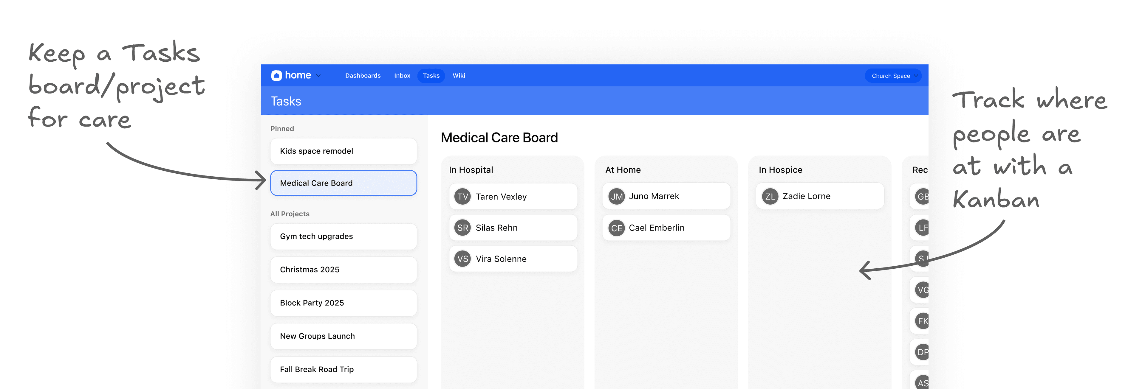 Planning Center Care Board Mockup