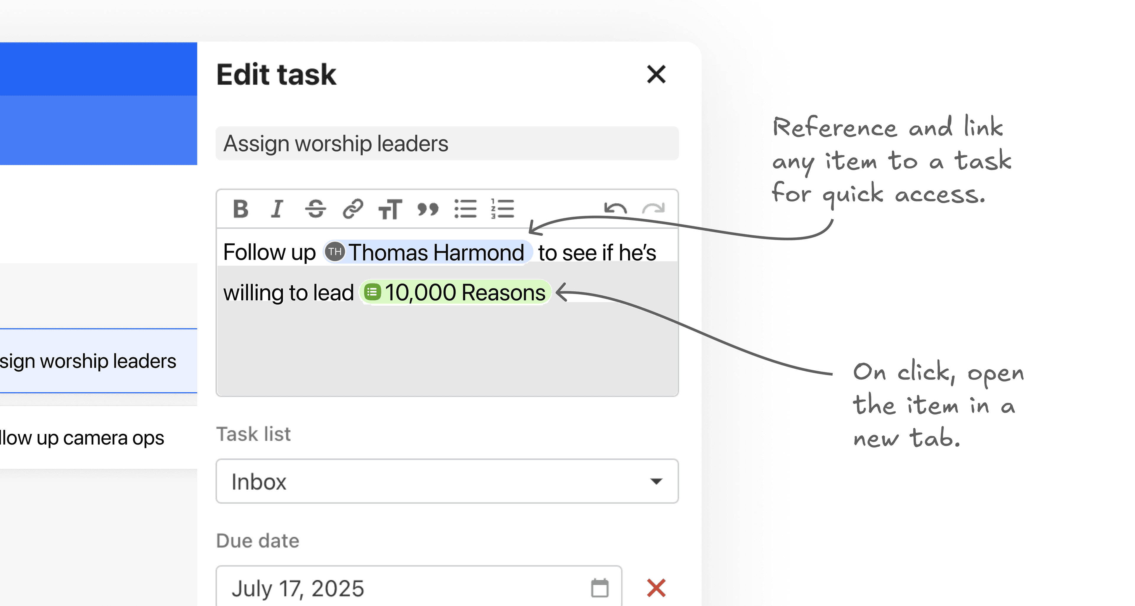 Planning Center Task Description Mockup